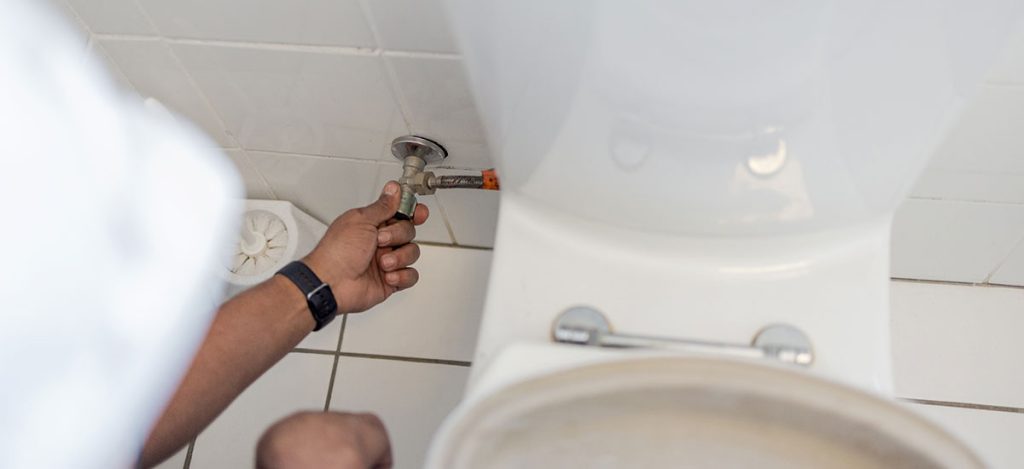 step by step toilet repair starts by shutting off the toilet's shut off valve or water supply.