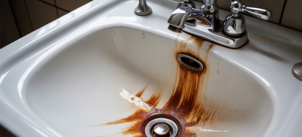 image of a rusted sink and how to remove rust with information below image